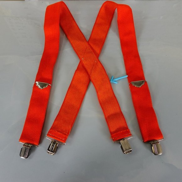 PELICAN Suspender Mens Orange‎ Silver Clip On Adjustable Stretch Solid X Back - Picture 7 of 8
